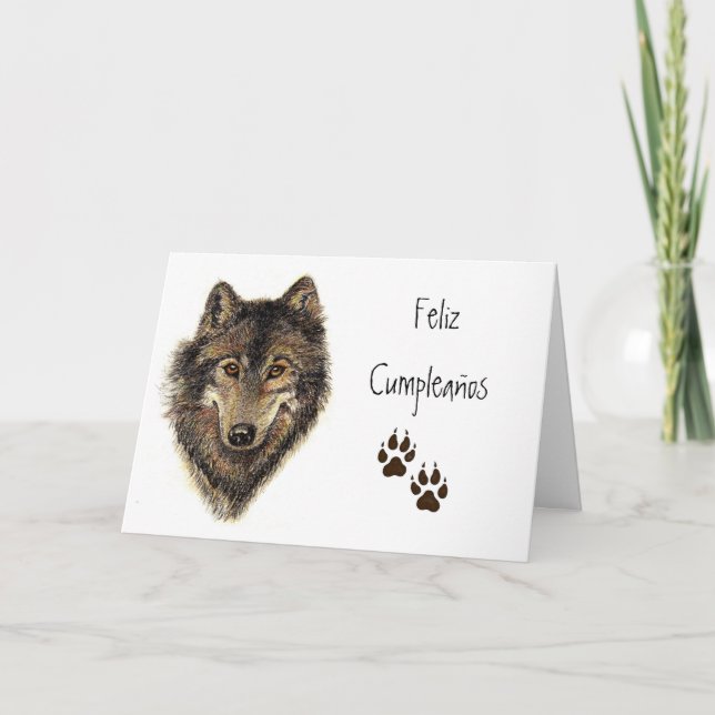 Cartão Feliz cumpleaños, Lobo, Lobos, Animais (Frente)