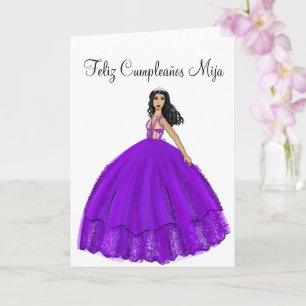 Cartão Feliz Cumpleaños Purple Quinceanera Aniversário