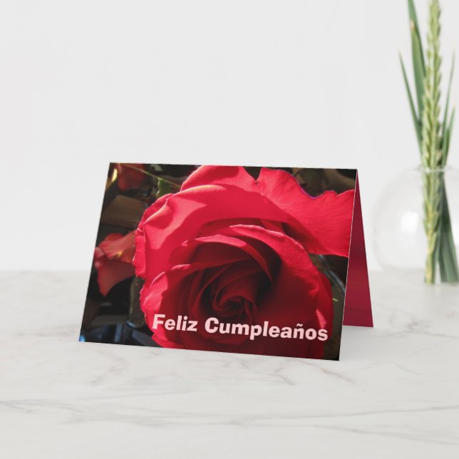 Cartão - Feliz Cumpleaños - Rosa Roja (Frente)
