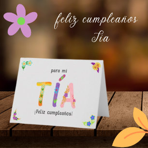 Cartão Feliz Cumpleaños Tía - Letras Whimsical Aniversári