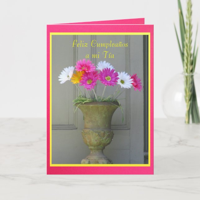Cartão - Feliz Cumpleaños um MI Tía - Margaritas (Frente)