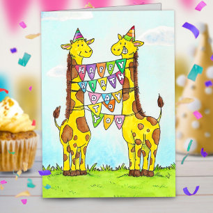 Cartão Feliz cumprimento de aniversário às Girafas