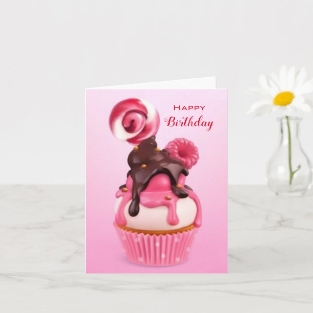 Cartão Feliz cupcake de aniversário (Planta pequena)