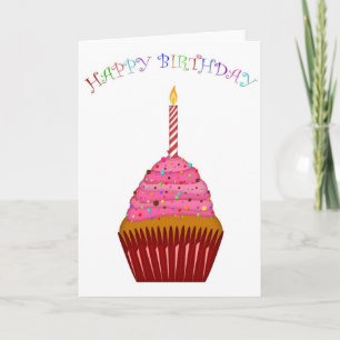 Cartão Feliz Cupcake de Aniversário com Uma Vela