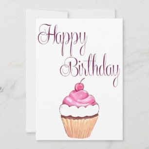 Cartão Feliz Cupcake Rosa de Aniversário