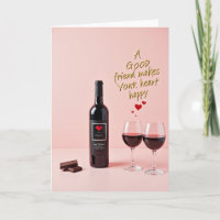 Cartão Feliz de Chocolate e Vinho de Bom Amigo