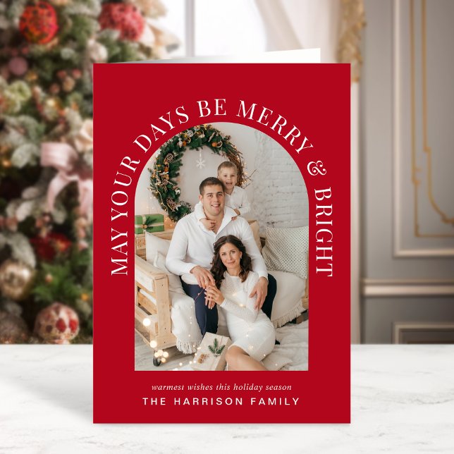 Cartão Feliz De Fotografias De Arch Elegante E Natal Verm (Share the love and warmth of the holiday season with a personalized arch photo Christmas card)