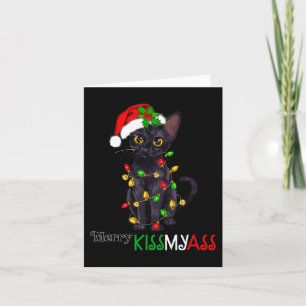 Cartão Feliz de Gato Negro Divertido Kissmyass Xmas Pajam