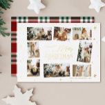 Cartão Feliz de Natal Cartão Folha de Férias<br><div class="desc">Feliz Natal e Feliz ano novo astros celestes oito cartões de Natal de colagem de fotos da família. Perfeito para famílias grandes com muitas fotos para compartilhar. Deixe suas fotos brilharem com este cartão de colagem enquadrado em estrelas modernas e sotaques reais de folha traseira design apresenta o clássico verde...</div>