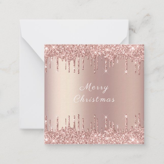 Cartão Feliz de Natal com Glitter Dourado Rosa (Frente)