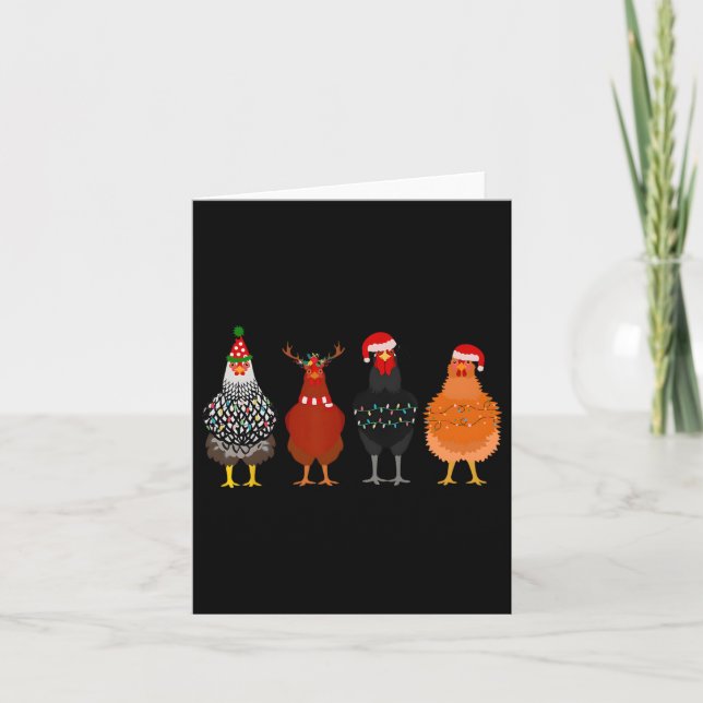 Cartão Feliz de Natal de Frango de Natal Luz Santa Hat (Frente)