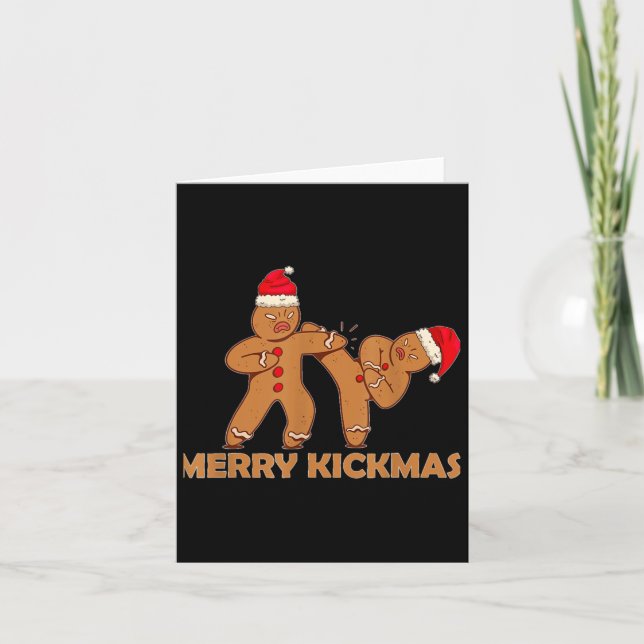 Cartão Feliz de pão de gengibre Kickmas Funny Karate Papa (Frente)
