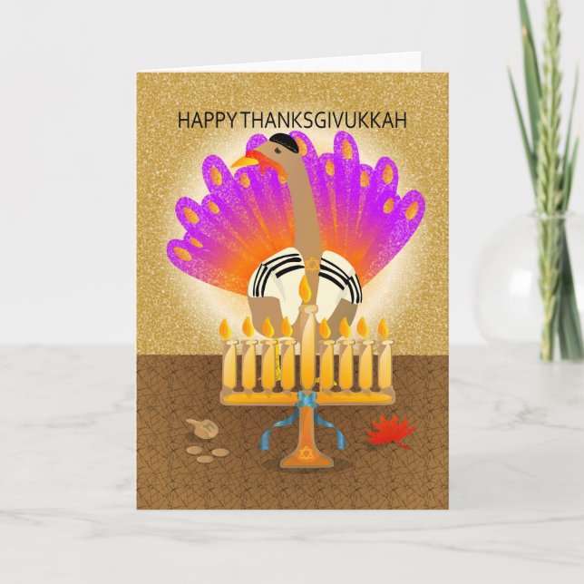 Cartão feliz de Thanksgivukkah Turquia (Frente)