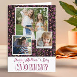 Cartão Feliz Dia 3 das Mães Felizes Flores Foto<br><div class="desc">Flores Coloridas Bonitas Feliz Cartão com fotos do Dia 3 da Mãe. Padrão de flores bonitinho. Personalize com 3 fotos e seu dentro de mensagem. Você pode mudar mamãe para mãe,  mãe... </div>