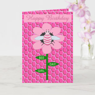 Cartão Feliz Dia da Abelha Menina Rosa Bumblebee de Anive