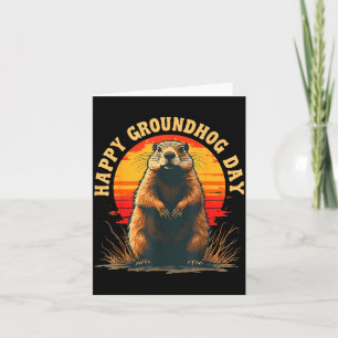 Cartão Feliz Dia da Marmota Vintage 2025 Esquilo Engraçad