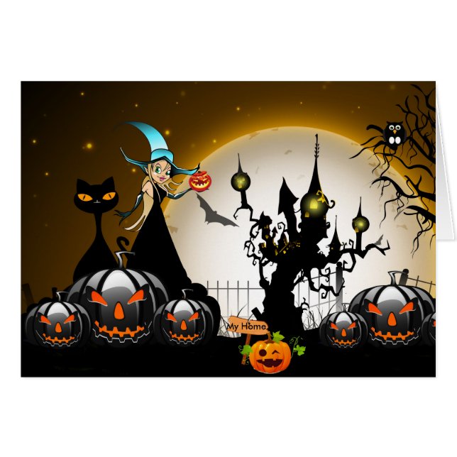 Cartão Feliz Dia das Bruxas (Frente Horizontal)