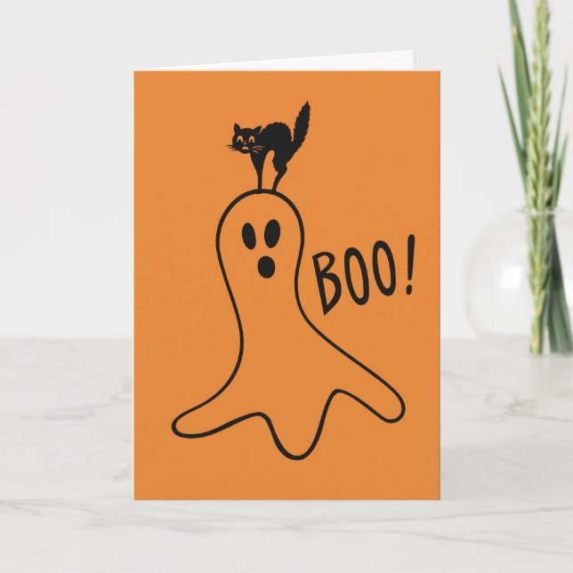 Cartão Feliz Dia das Bruxas Fantasma Gato Preto Fofo Lara (Frente)