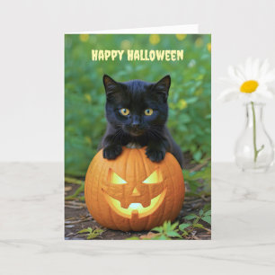 Cartão Feliz Dia das Bruxas, Gatinho Negro