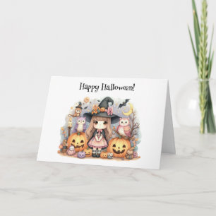 Cartão Feliz Dia das Bruxas Kawaii Saudação