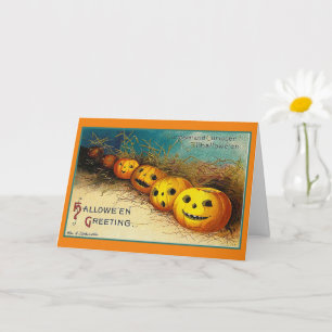 Cartão Feliz Dia das Bruxas Saudações a Pumpkins numa Fil
