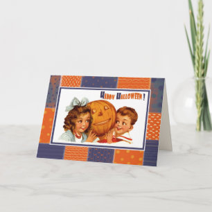 Cartão Feliz Dia das Bruxas! Vintage Kids Halloween