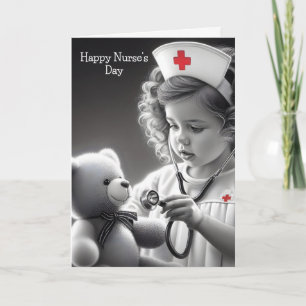 Cartão Feliz Dia das Enfermeiras com Urso de Pelúcia