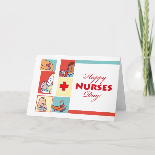 Cartão Feliz Dia das Enfermeiras, Enfermeiras e Seus Paci (Frente)