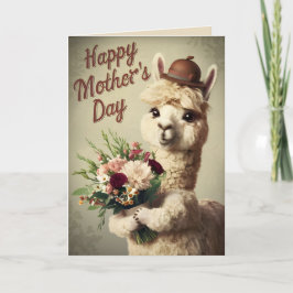 Cartão Feliz Dia das Mães Alpaca Fofa Animal