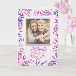 Cartão Feliz Dia das Mães aquarela brilhante floral fofo