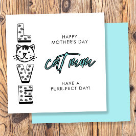 Cartão Feliz Dia das Mães Azul do Gato Perfeito