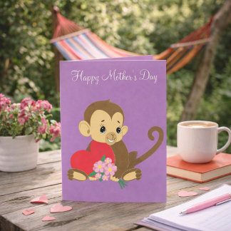 Cartão Feliz Dia das Mães Bebê Macaco