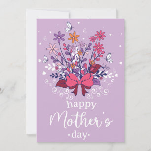 Cartão Feliz Dia das Mães, buquê de flor pastel desenhado