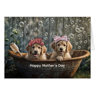 Cartão Feliz Dia das Mães Cachorrinho Fofinho Retriever D