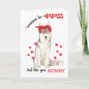 Cartão Feliz Dia das Mães Cachorro Husky Siberiano Malign