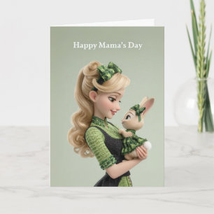 Cartão Feliz Dia das Mães: Coelhinho Fofo e Figura Matern