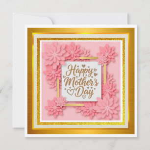 Cartão Feliz Dia das Mães com Flores de Origami Rosa