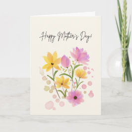 Cartão Feliz Dia das Mães com Flores Rosa e Amarela