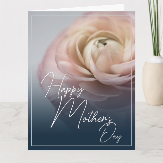 Cartão Feliz Dia das Mães com Grande Rosa Rosa (Frente)