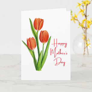 Cartão Feliz Dia das Mães com Tulipas vermelhas