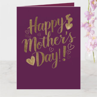 Cartão Feliz Dia das Mães Coração de Rótulo Dourado