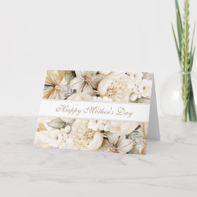 Cartão Feliz Dia das Mães creme de baunilha Floral script (Frente)