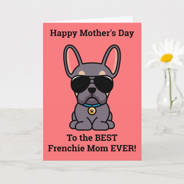 Cartão Feliz Dia das Mães da cachorrinha Lilac Tan French (Planta pequena)