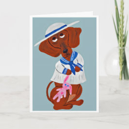 Cartão Feliz Dia das Mães! Dachshund de Terno de Marinhei