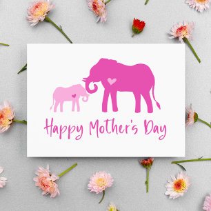 Cartão Feliz Dia das Mães Elefantes Rosa