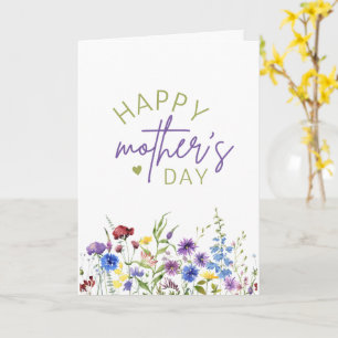 Cartão Feliz Dia das Mães Elegantes Flores Silvestres Aqu