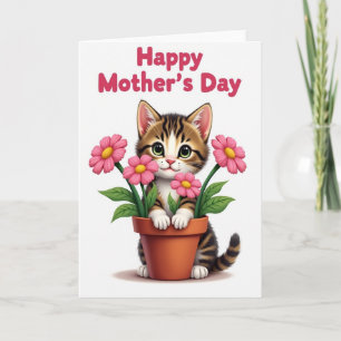 Cartão Feliz Dia das Mães Floral Felino