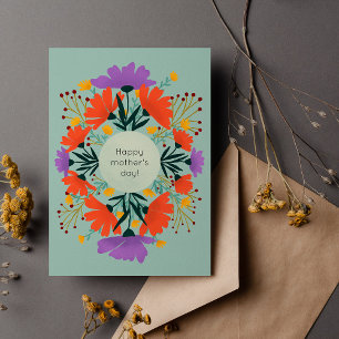 Cartão Feliz dia das mães floral roxo e laranja