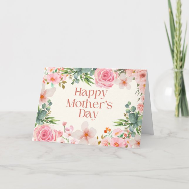 Cartão Feliz Dia das Mães Flores Aquarela  (Frente)