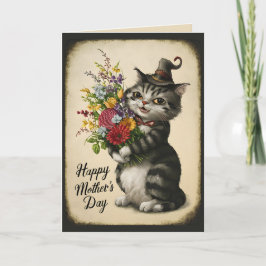 Cartão Feliz Dia das Mães Gatinho Vintage Fofo